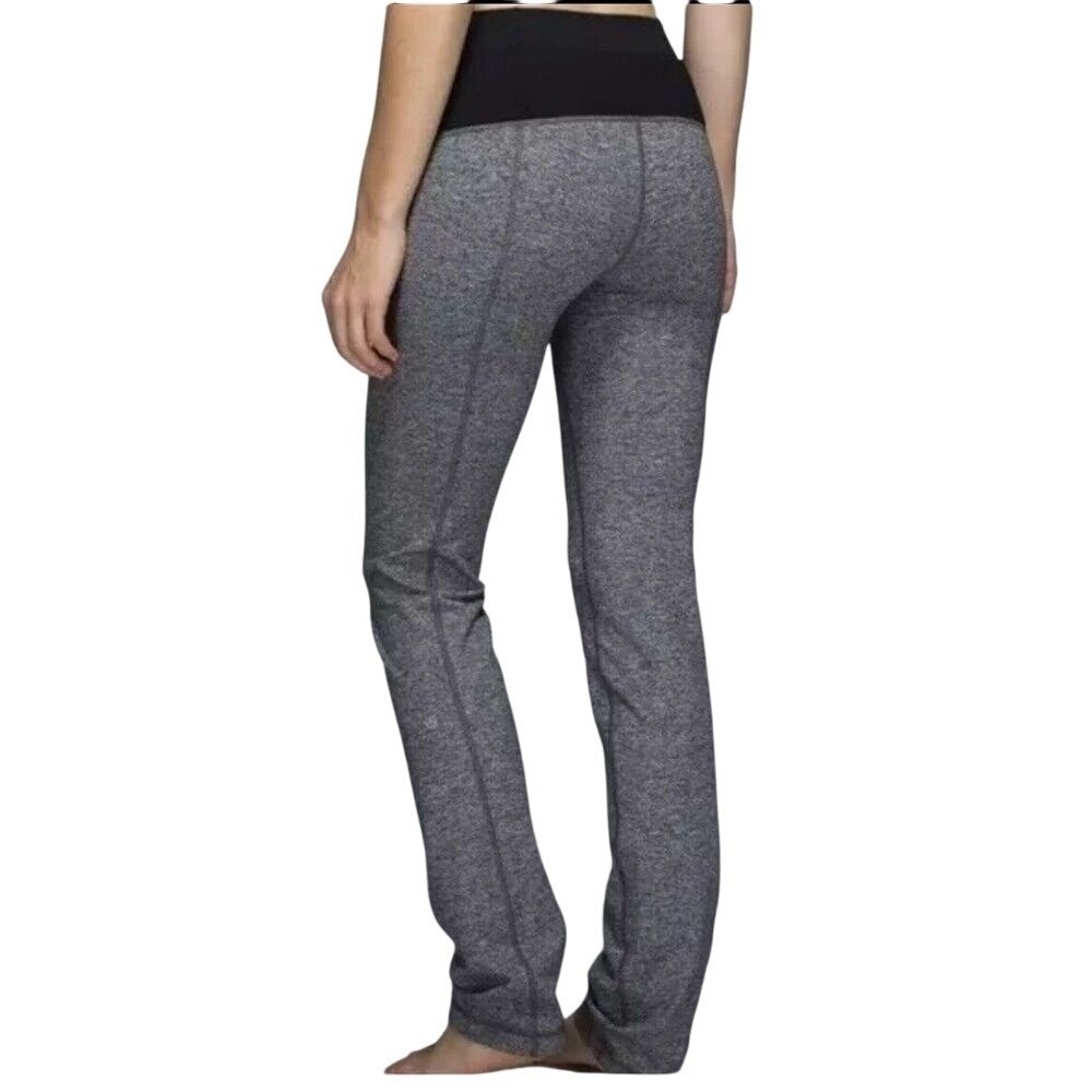 Lululemon‎ High Rise Straight Leg Yoga Pants Heathered Gray Black Activewear